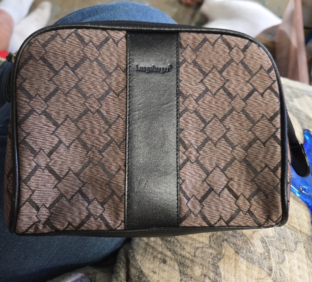 Longaberger Toiletry Bag Travel Dopp Kit Brown Black Zip Case